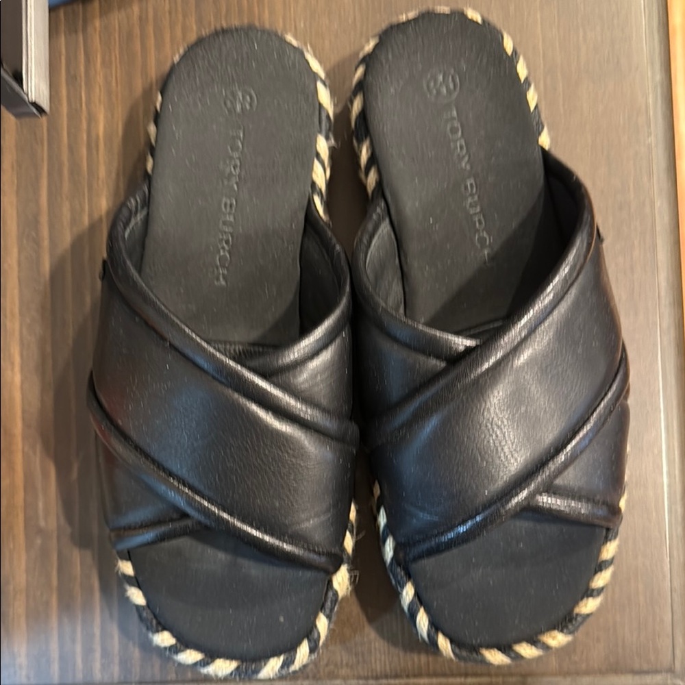 Tory Burch Black Leather Slide Sandals